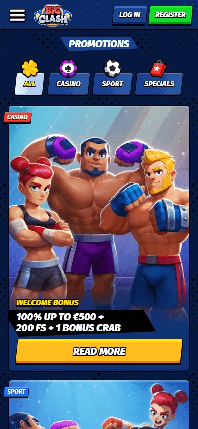 Bigclash Casino promotions interface on a mobile phone